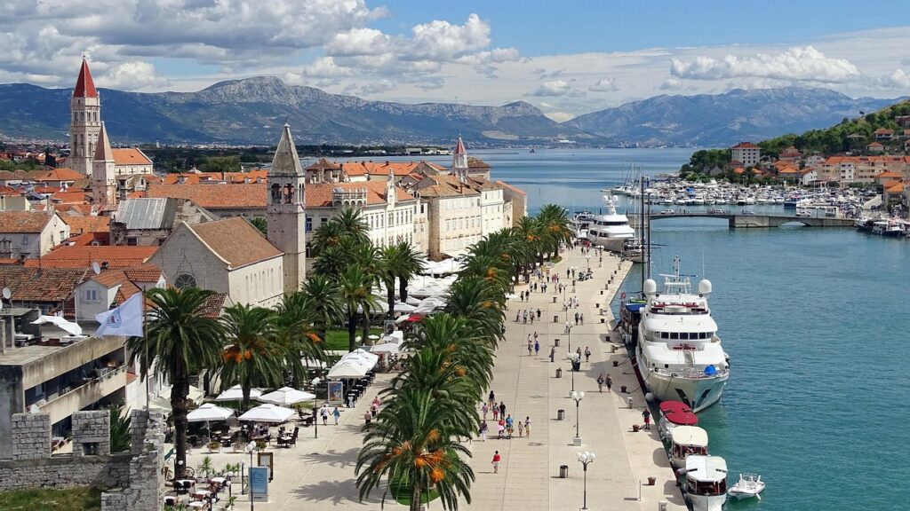 city, sea, nature, architecture, travel, croatia, trogir, tourism, panorama, heaven, historic house, church, old